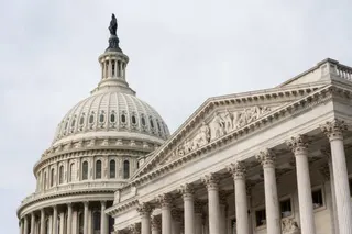 Exterior view of the US Capitol building, including its dome.