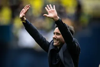 Marcelino García Toral waves to the Villarreal supporters after the 5-1 thrashing of Levante secured Champions League football next season.