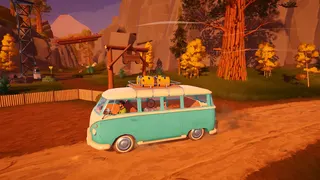 Outbound - A car full of campers on the road in their RV