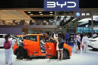 Visitors check a BYD Seagull electric vehicle at Auto China in Beijing on April 26. Photo: Reuters