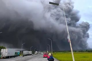 Ash from the Mayon volcano is seen from Camalig, Albay province, on Saturday. Photo: AP