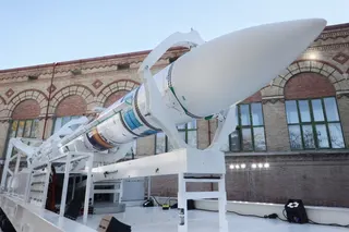 PLD Space's MIURA 1 space rocket during its presentation in Madrid in 2021.