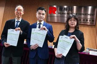 (From left) Deputy Commissioner (Operations) Leung Kin-wa, Commissioner Benjamin Chan and Deputy Commissioner (Technical) Chan Shun-mei of the Inland Revenue Department. Photo: Karma Lo