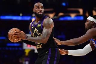 Los Angeles Lakers forward LeBron James (23) controls the ball against Oklahoma City Thunder guard Luguentz Dort (5) during the first half in game four of the second round of the 2026 NBA Playoffs at Crypto.com Arena, Los Angeles, May 11, 2026. — Gary A. Vasquez-Imagn Images pic via Reuters