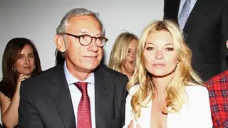 Getty Images Isak Andic (left) pictured with Kate Moss (right) at a 2011 Mango collection launch in Paris