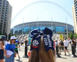 A Bolton fan before the playoff final against Stockport at Wembley