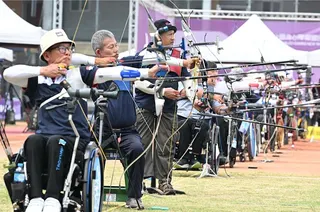 全障運射箭反曲弓賽事在豔陽天開賽。（新北市體育局提供）