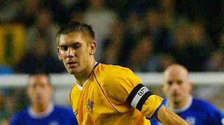 Dave Challinor in action for Stockport County versus Everton in an EFL Cup fixture in 2003