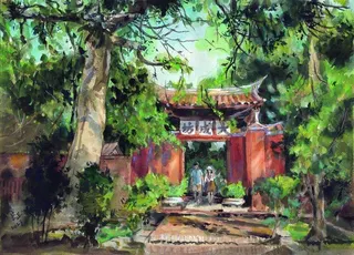 醫師畫家郭宗正作品《臺南孔廟》。（臺北市藝文推廣處提供）