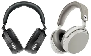 The Sennheiser Momentum 5 Wireless headphones pictured from two angles.