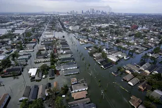 Flood waters from Hurricane Katrina cover streets, 30 August 2005 in New Orleans, Louisiana