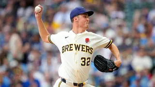 Milwaukee Brewers pitcher Jacob Misiorowski throwing a pitch during a baseball game.