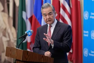 Chinese Foreign Minister Wang Yi speaks to reporters at the United Nations headquarters in New York on Tuesday. Photo: AP