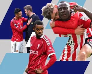 Manchester United manager Michael Carrick with Casimero, Alexander Isak, Habib Diarra and Chris Rigg of Sunderland.