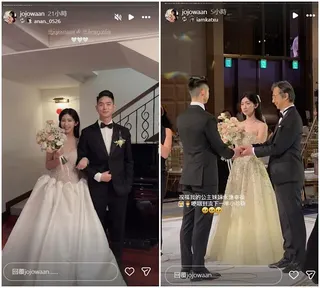 台隆千金黃筱涵結婚，董事長黃教漳（右圖右）送嫁女兒。（翻攝jojowaan IG）