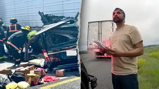 Harjinder Singh being cited for speeding in New Mexico and firefighters at Florida crash scene