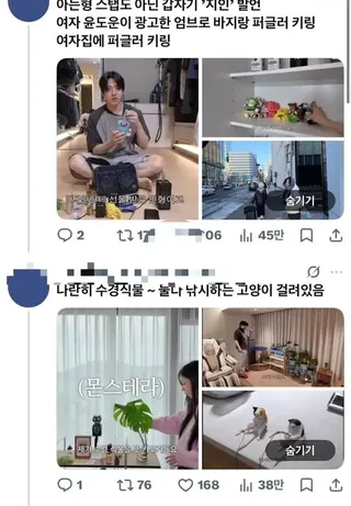度云與柳智俞被發現許多情侶單品，就連家中裝潢風格都很像。翻攝NAVER