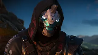 Cayde-6 sits at a campfire.