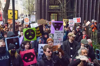 Protesters gather with anti-AI placards outside OpenAI