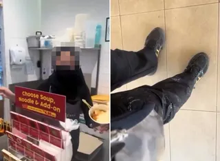 A viral video allegedly showing a FamilyMart employee throwing hot oden soup at a delivery rider across a counter has sparked widespread outrage online. - PIC CREDIT: SOCIAL MEDIA