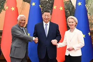 Chinese President Xi Jinping, center, European Council President Antonio Costa, left, and European Commission President Ursula von der Leyen, in Beijing, on July 24.