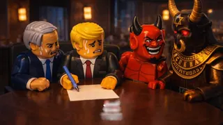 This is a screenshot of one of the pro-Iran satirical Lego animations shared by young Iranian creators.