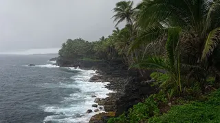 Coastline of southern Big Island Hawaii with ocean and rocky shore