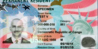 A US Citizenship and Immigration Services mockup of a green card.