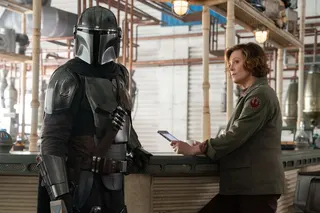 Pedro Pascal and Sigourney Weaver in "The Mandalorian and Grogu."