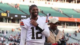 Cleveland Browns quarterback Shedeur Sanders walking off the field at Paycor Stadium