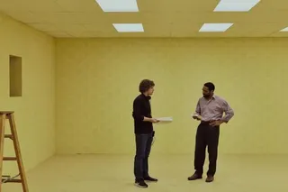A photo of Kane Parsons and Chiwetel Ejiofor on the set of "Backrooms."