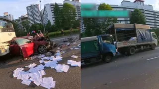 泛岛快速公路发生连环车祸 至少14人送院