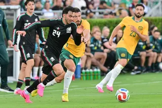 Mexico’s Luis Chávez (#24) challenges Australia’s Mathew Leckie (#7) for the ball during a friendly at the Rose Bowl in Pasadena, California, May 30, 2026. — AFP pic
