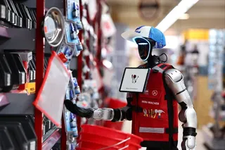 A Unitree robot works in a hardware store in Pocking, Germany. The robot operates in supervised mode and its goal, according to the store operator, is to support employees, not replace them. Photo: EPA