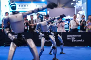 Unitree robots perform dance moves at Global Sources Hong Kong Shows at AsiaWorld-Expo in Chek Lap Kok. The exhibition showcases the newest technologies in mobile accessories and AI-powered consumer electronics. Photo: Eugene Lee