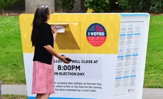 a woman voting