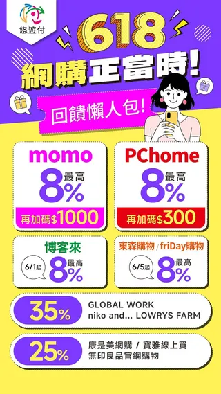 悠遊付618購物節回饋懶人包！最高衝上35%。（圖／品牌業者提供）