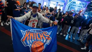 Knicks fans celebrating winning the eastern conference championship in New York City