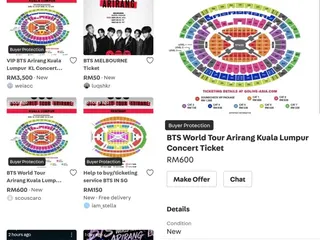 Several Carousell users are already reselling BTS World Tour ‘Arirang’ in KL tickets. — Screenshot via Carousell