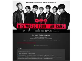 By 12pm today, around 1 million online users were in the waiting room for the Live Nation Presale of the BTS World Tour ‘Arirang’ in Kuala Lumpur. — Screengrab via GoLive Asia