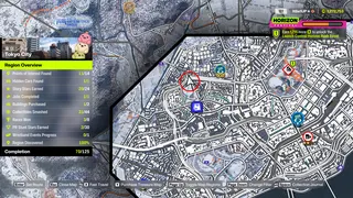 Forza Horizon 6 Pitcher Perfect: A map with a red circle showing the location of Edogawa Baseball Stadium in Tokyo City.