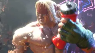 Alex, as portrayed in Street Fighter 6, crushing a water bottle