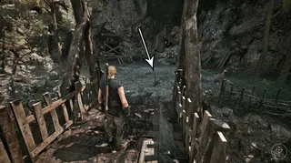 An arrow points to a rusty sword in Gothic 1 Remake.