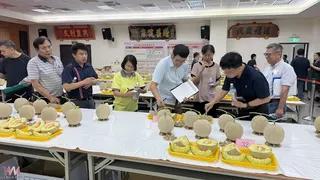 彰化縣洋香瓜評鑑今日登場，共吸引12鄉鎮、35組農友參賽，經評比外觀、甜度與風味等項目後，由永靖鄉奪下團體冠軍。（記者陳雅芳攝）