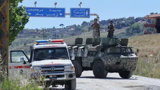 NABATIEH, LEBANON - JUNE 04: Israeli Army engineering vehicles clears the road by removing piles of dirt and rubble as the Lebanese Army announced that it had entered, where Israeli forces had recently withdrawn after carrying out attacks in the town of Dibbin, Nabatieh, Lebanon, on June 04, 2026. ( Ramiz Dallah - Anadolu Agency )