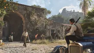 A man walks out of a building in Mafia: The Old Country.