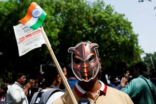 A Cockroach Janta Party supporter  awaits the arrival of founder Abhijeet Dipke in New Delhi on Saturday. Photo: Reuters