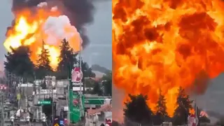 墨西哥普埃布拉州一处城镇当地时间周四发生疑似载运遭窃燃料的槽车爆炸，腾起巨大浓烟和火球，撼动当地社区。（图截自X@24HorasPuebla）