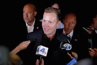 LOS ANGELES  CA  JUNE 02 Los Angeles mayoral candidate Spencer Pratt speaks to the media outside of a election night...