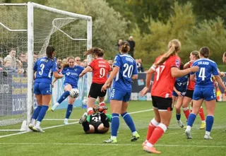Hannah Blake of Durham makes a goalline clearance against Charlton